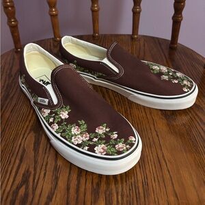 Vans Maroon Rose Floral Slip-Ons